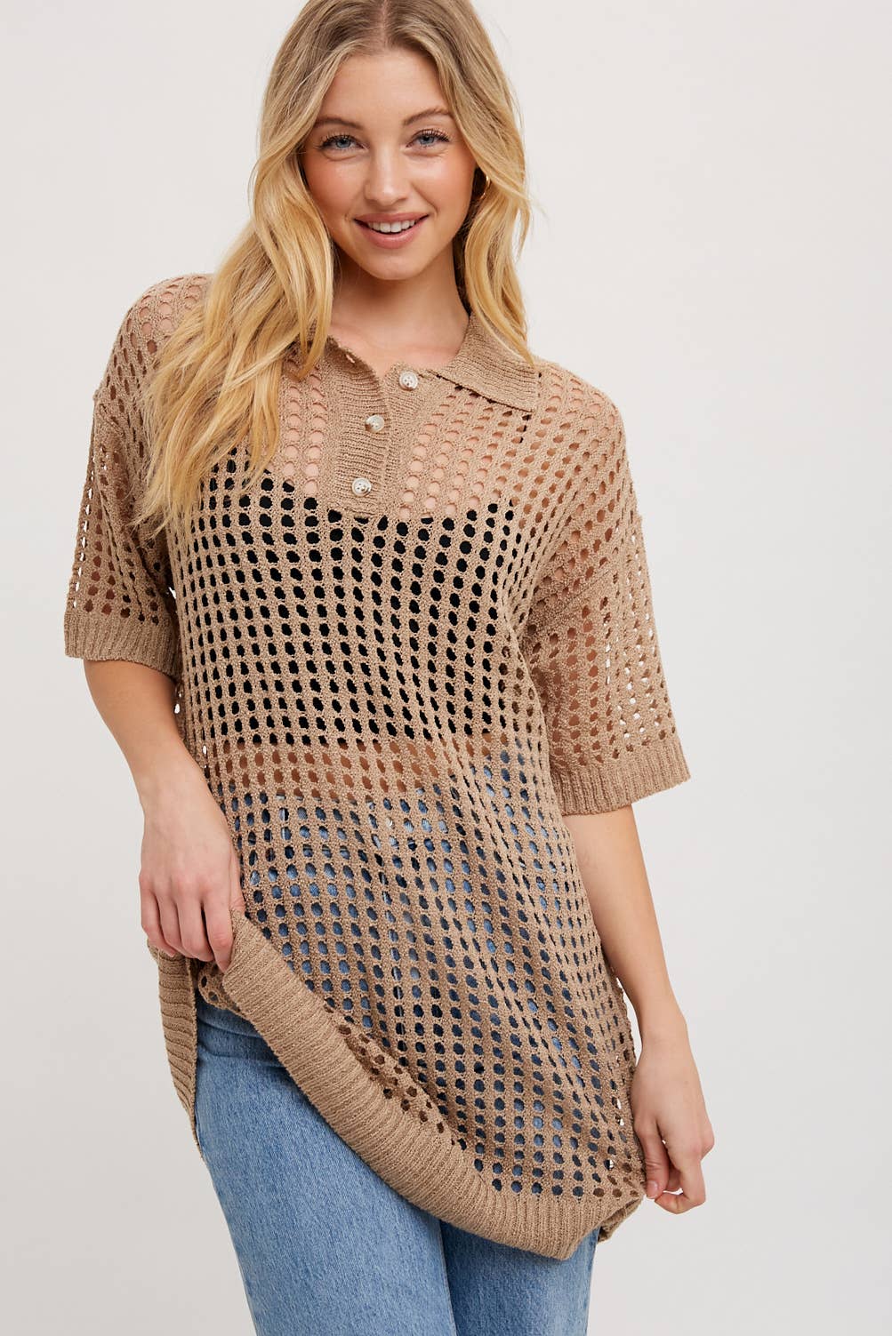 Bluivy - Wholesale Tunic - Women's - OPEN KNIT POLO SHIRT KNIT TUNIC10