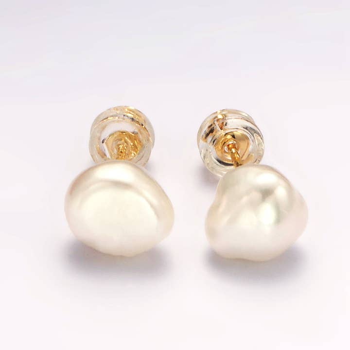 Simply Jewels - Wholesale Stud/Post Earrings - Gold White Baroque Freshwater Pearl Stud Earrings