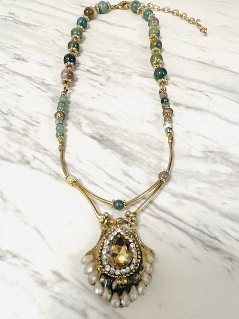 Anita K By Blushing Pink - Wholesale Pendant/Charm Necklace - Fancy Jasper Necklace with Crystal Pendant Drop1