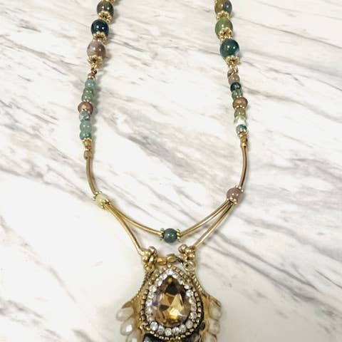 Anita K By Blushing Pink - Wholesale Pendant/Charm Necklace - Fancy Jasper Necklace with Crystal Pendant Drop1