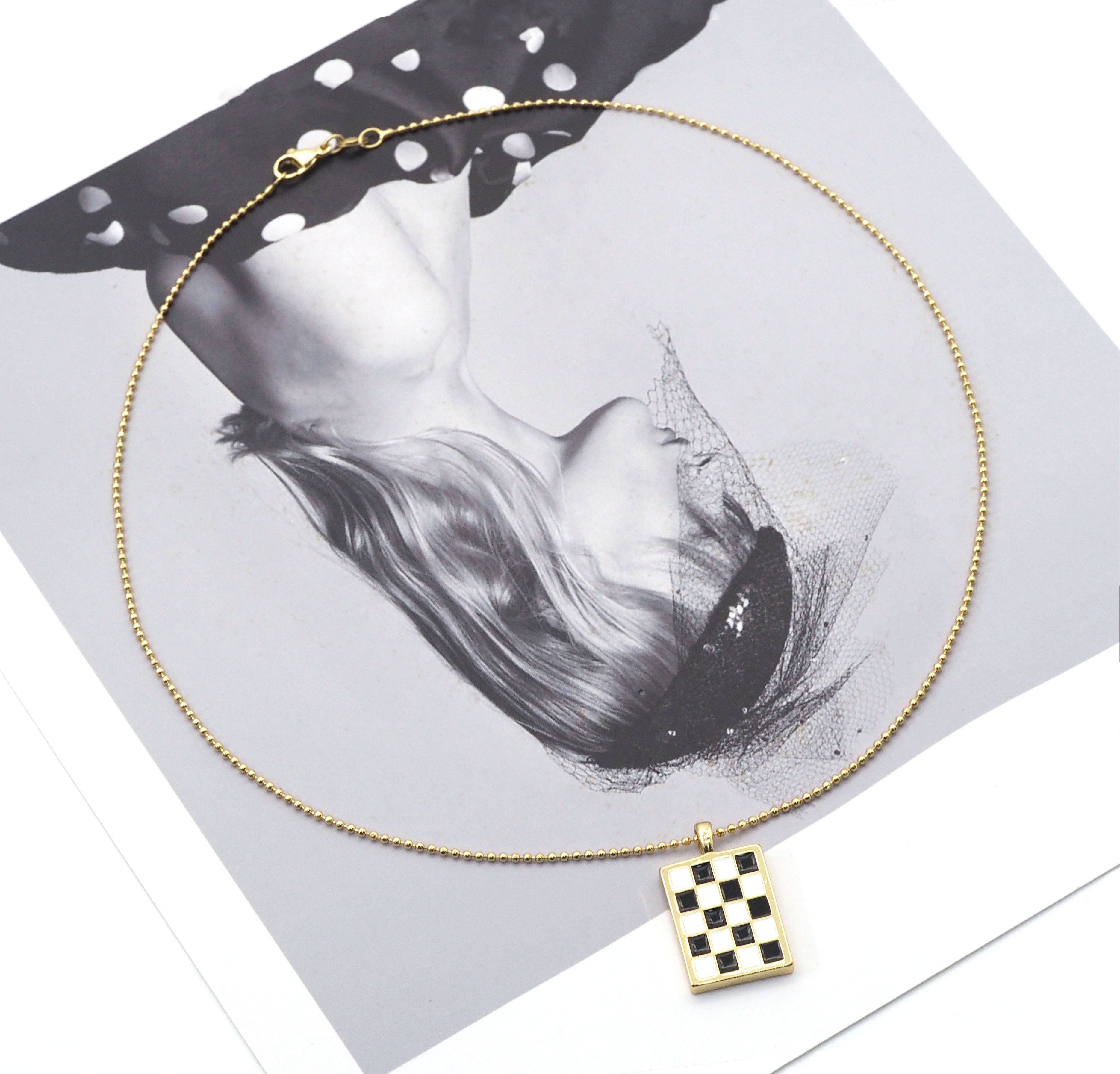 BestBeads&Beyond - Wholesale Pendant/Charm Necklace - Enamel Checkboard Dog Tag Pendant Necklace,sku#EF2423