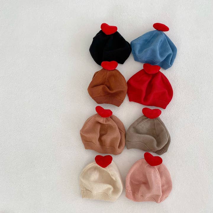 MyKids-USA® - Wholesale Newborn/Knit Hat - Baby - Baby Solid Color Heart Patched Design Knitted Hat5