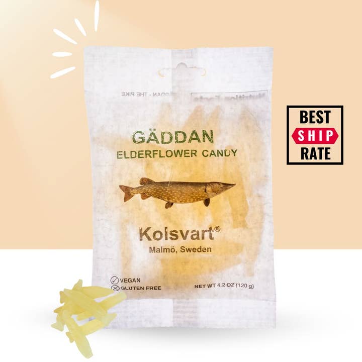 Kolsvart Gaddan Elderflower Candy Fish 4.25 oz (125 gr) for wholesale by Casacella Foods