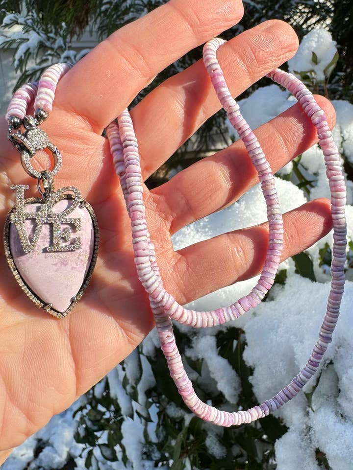 Spiny Oyster Shell Beaded Necklace with Diamond Clasp for wholesale by ILISSA MICHELE JEWELRY