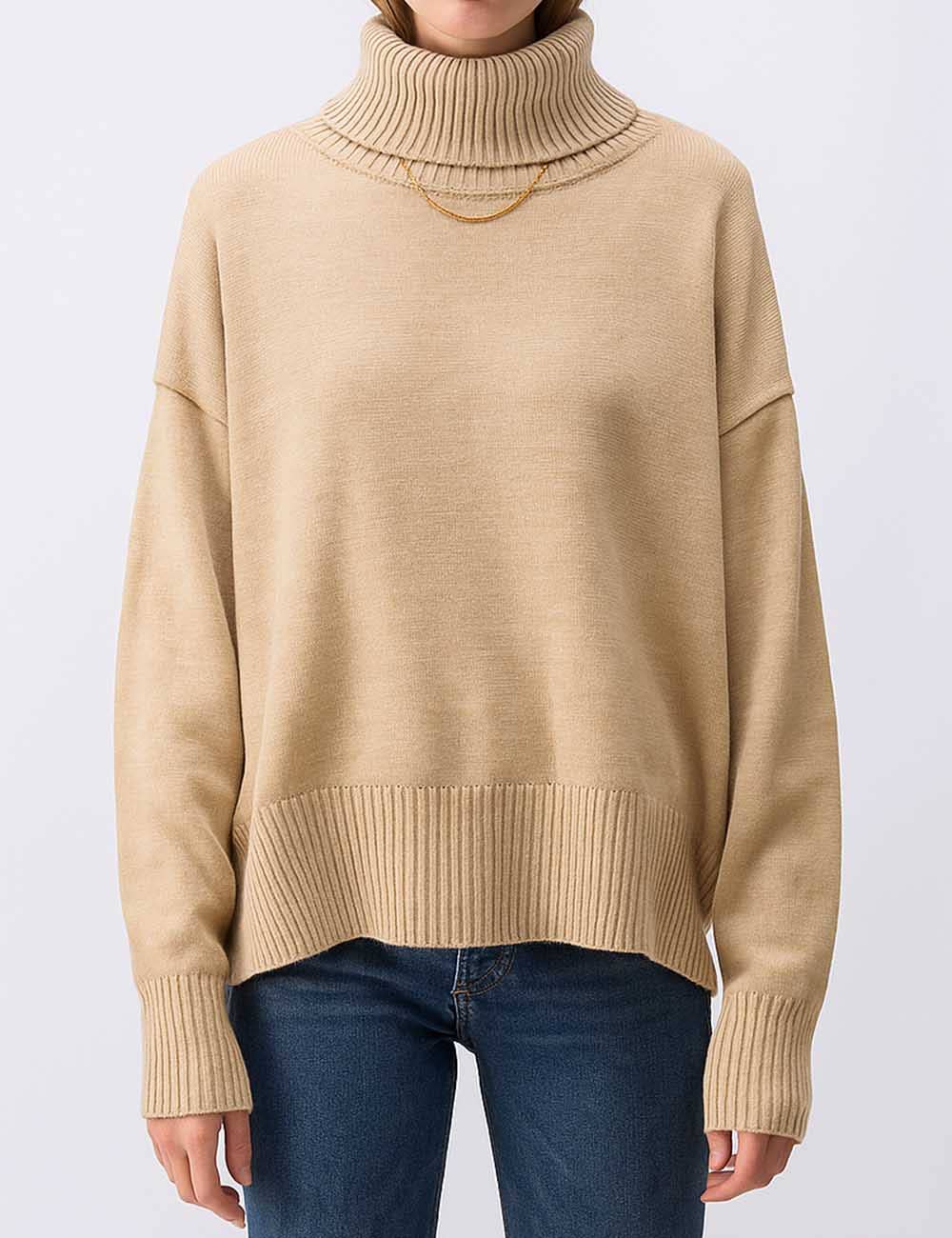 Sweetkama - Venta al por mayor Jersey de punto - Mujer - Suéter de punto para mujer con cuello alto y color sólido 560515