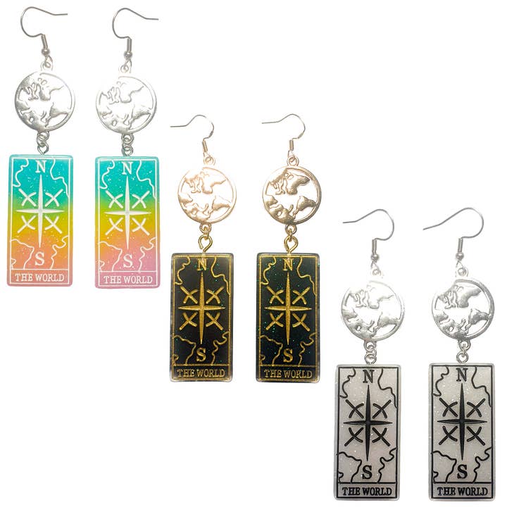 Tarot Card Earrings - The World for wholesale by Cheeky Trendy