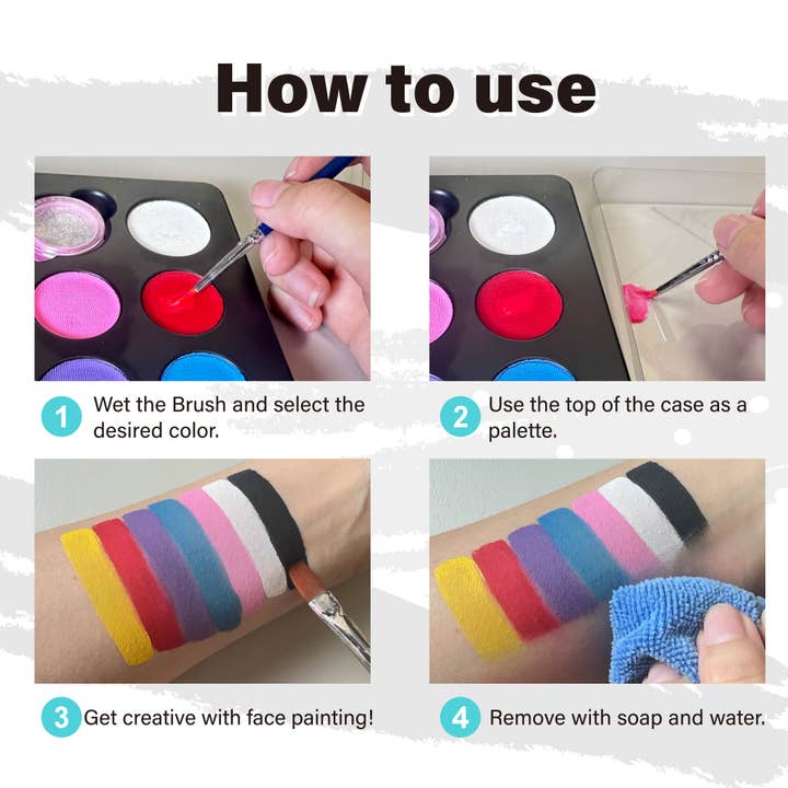 LUCKY ART CRAYONOLOGY – wholesale Leksakssmink/ansiktsmålning - Barn – Ansiktsmålning kit för barn, 7 klara färger, 1 glitter, 1 pensel