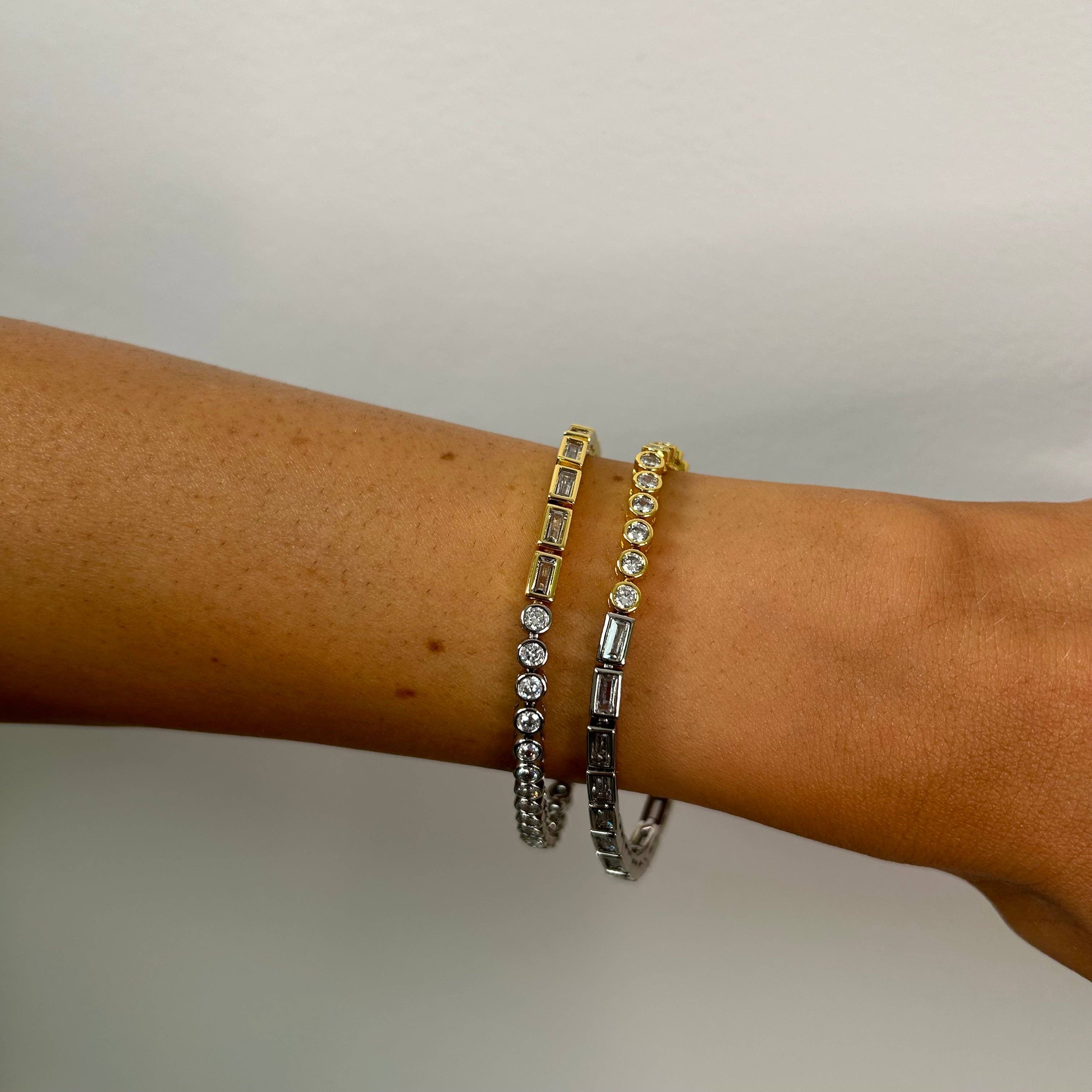 Sahira Jewelry Design - Vendita all'ingrosso Bracciali tennis - Bracciale tennis Adrian con lunetta bicolore2