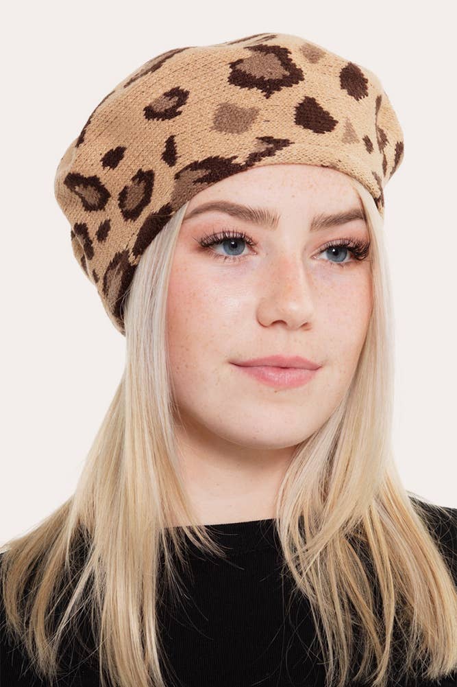 Hana - Wholesale Beret - Women's - Leopard Pattern Stretchy Beret3