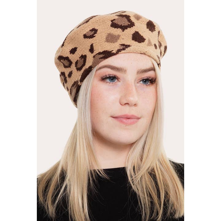 Hana - Wholesale Beret - Women's - Leopard Pattern Stretchy Beret3