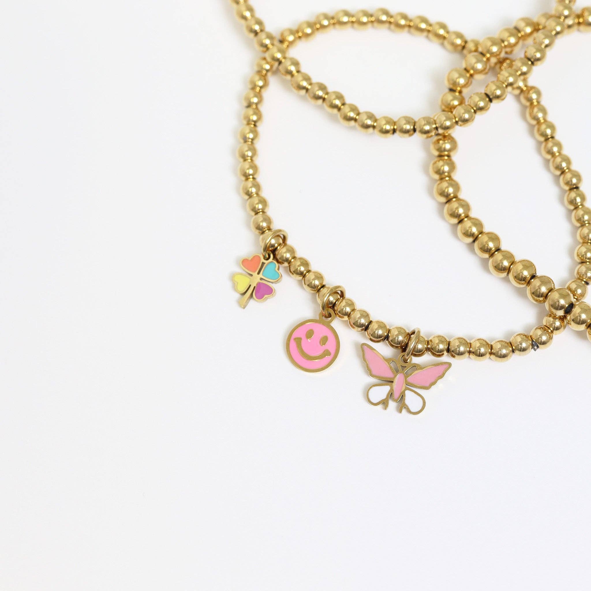 WJW – wholesale Individual charm/pendant – 18K Gold PVD Stainless Steel Epoxy Multi-Colored 4 Leaf Clover Charm5