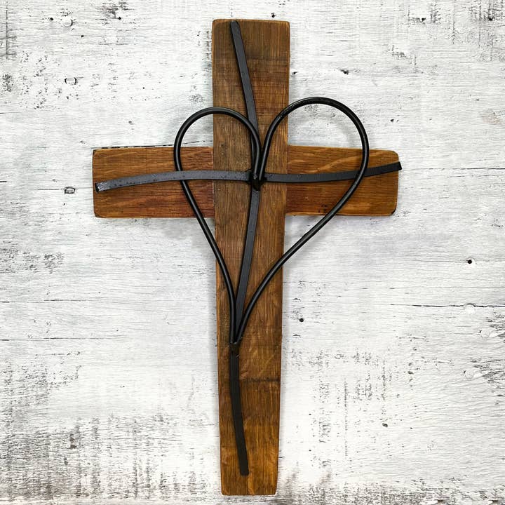 Barrel Werks - Wholesale Wall Cross - 18" Heart Wine Barrel Cross