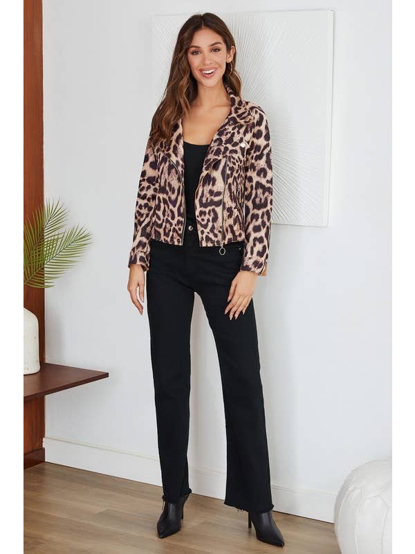 LEOPARD PRINT MOTO JACKET WITH RING ZIPPER (92011-LEOPARD) for wholesale on Faire