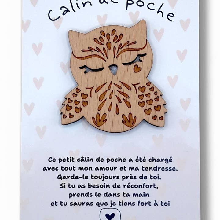 Câlin De Poche Chouette/Hibou Figurine En Bois Avec Carte pour la vente par LILLADREY