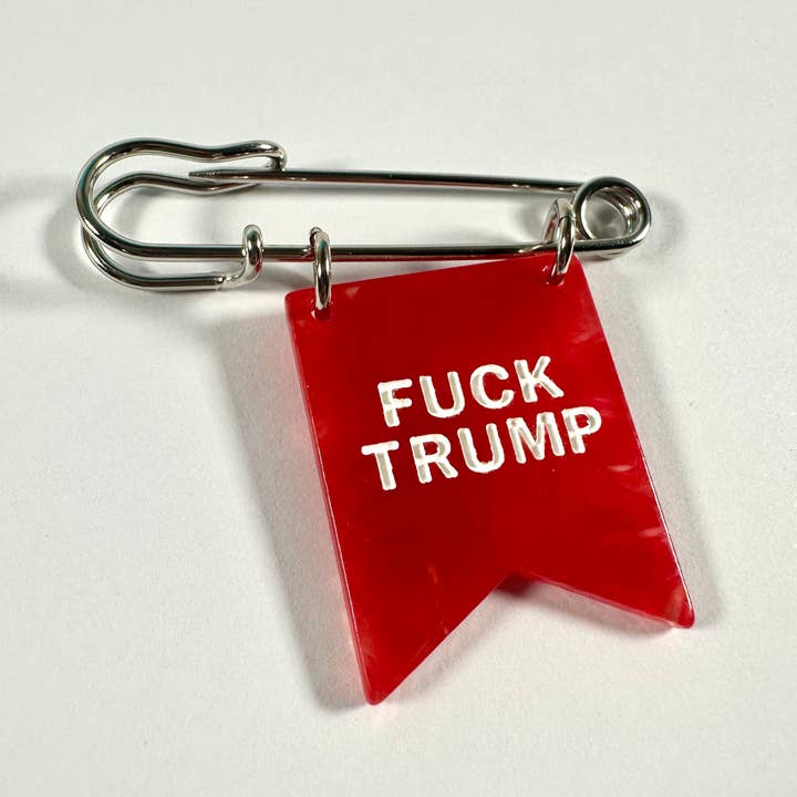 F*ck Trump Banner Ribbon Safety Pin for wholesale by Foolish Fetish