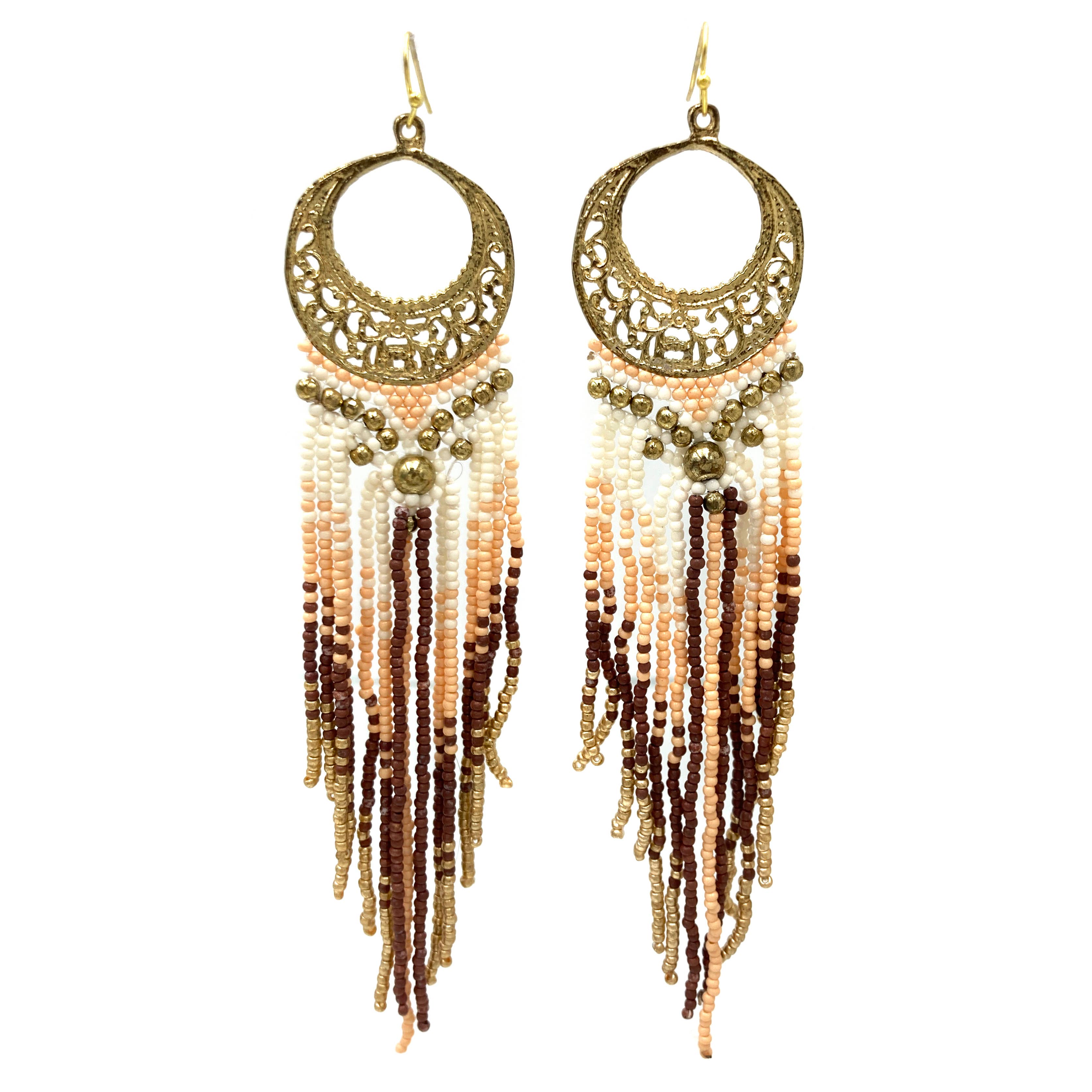 Lunar Deer – Brincos com berloques por atacado – Brincos Longos de Miçangas com Franjas e Flores em Crescente2