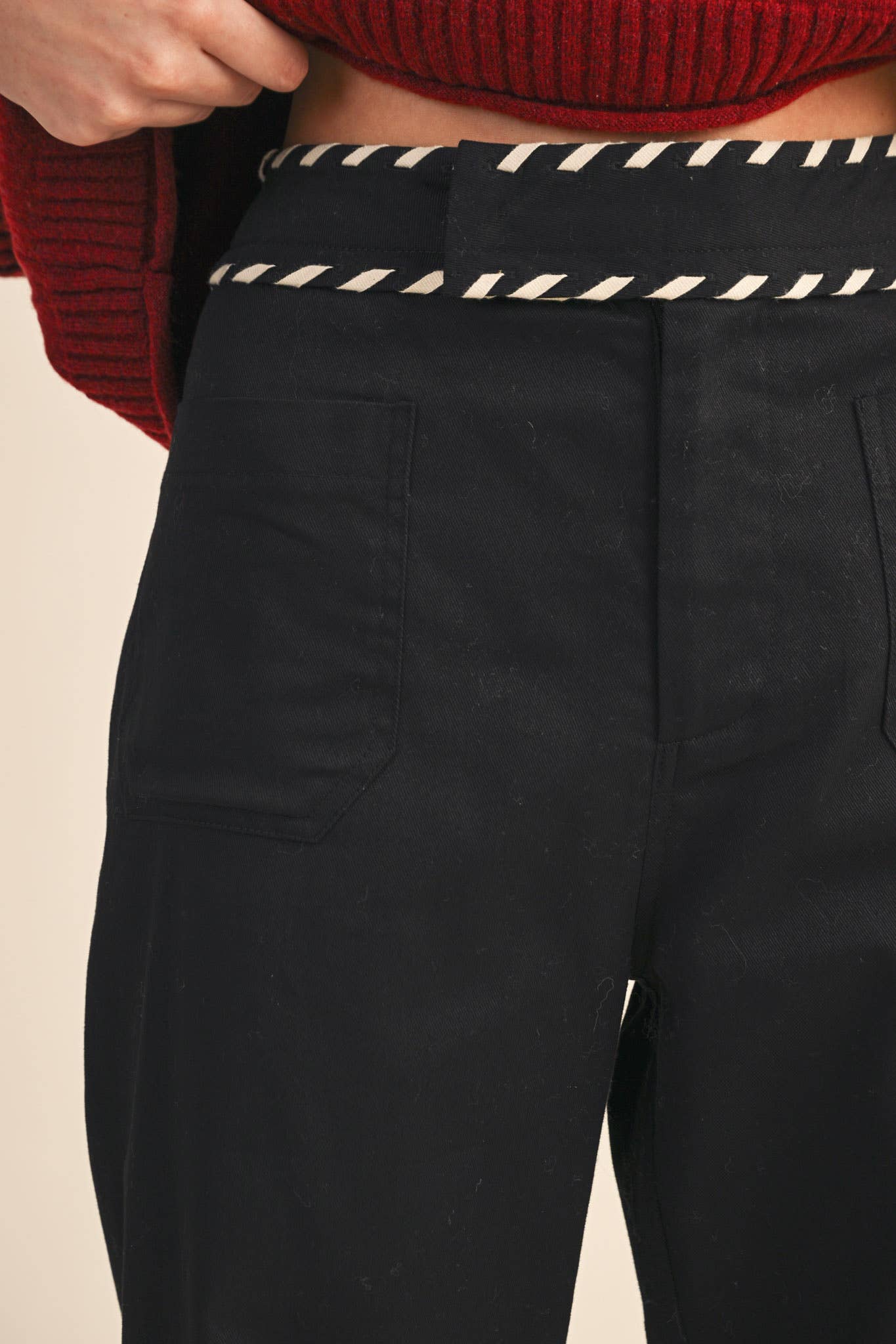 &MERCI - Wholesale Pants - Women's - HIGH WAIST WIDE LEG PANTS WITH WHIP STITCH TRIM MP42184