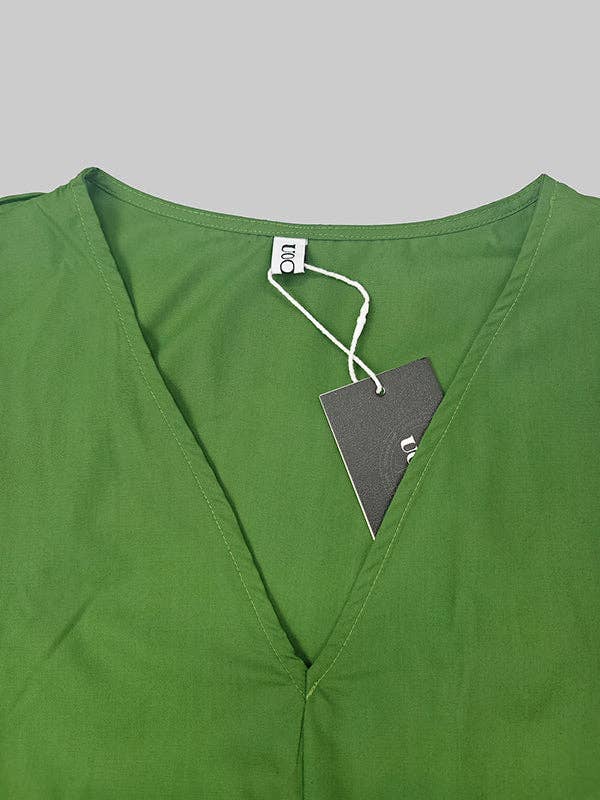 Chicto - Wholesale Dress - Women's - Loose Short Sleeves Pleated Pockets Solid Color Split-Joint V-Neck Maxi Dresses11