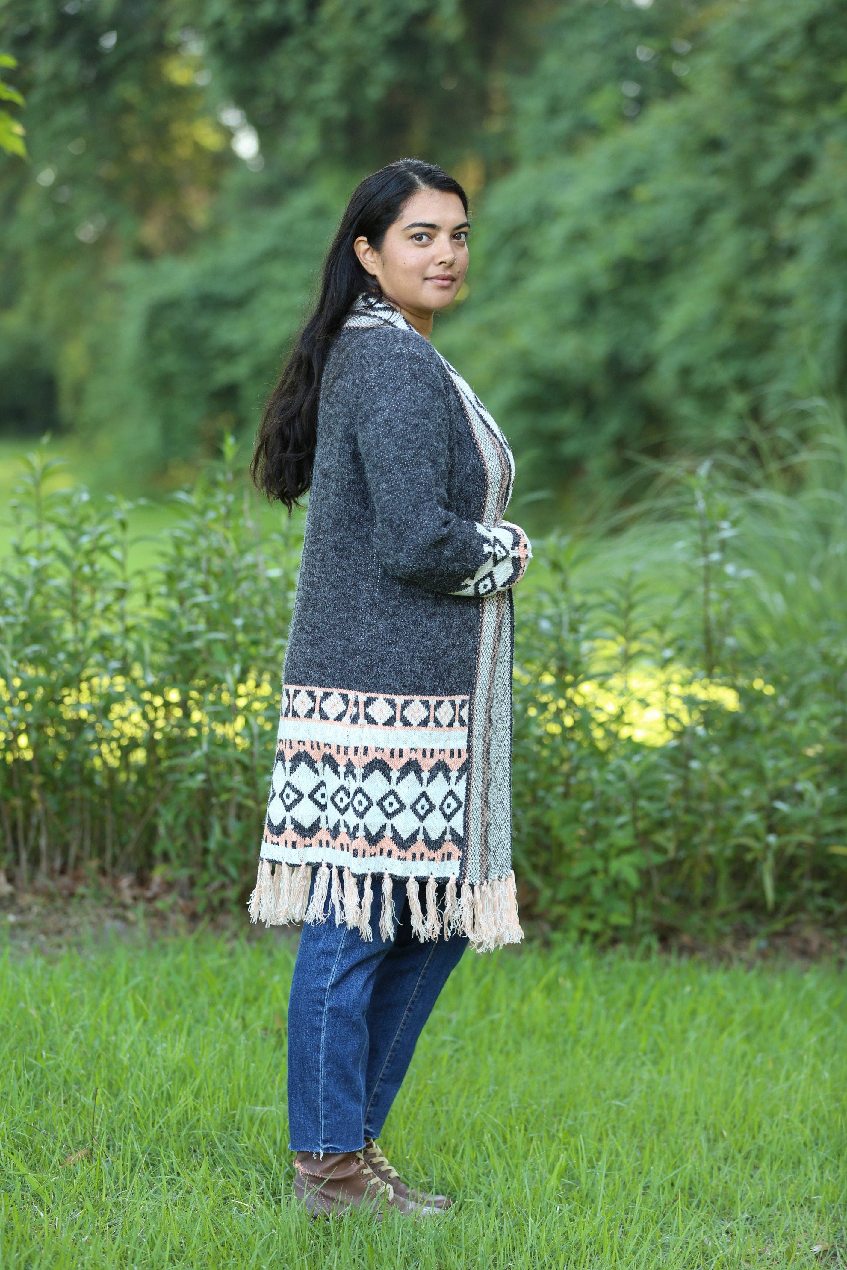 Sacred Threads - Wholesale Cardigan - Women's - Rustic Charm Knit Boho Cardigan with Tassel1