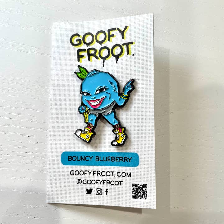 Bouncy Blueberry Enamel Pin for wholesale by Goofy Froot