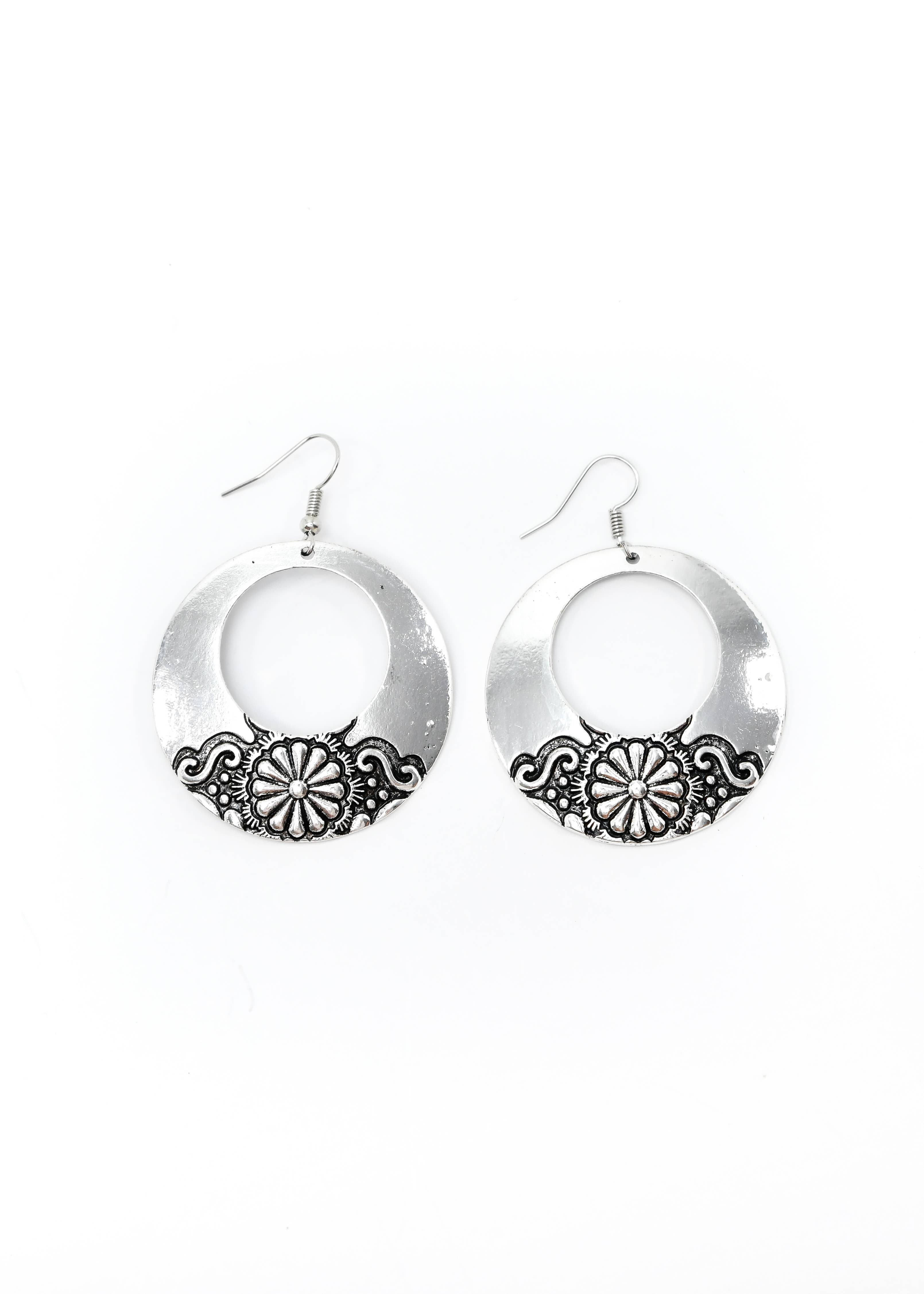 West & Co. - Wholesale Dangle Earrings - Silver Stamped Circular Earring on Fishhook3