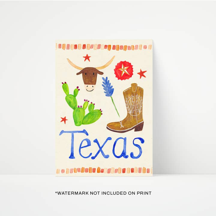 Texas Trinket Hand Painted Print for wholesale by Proper Good