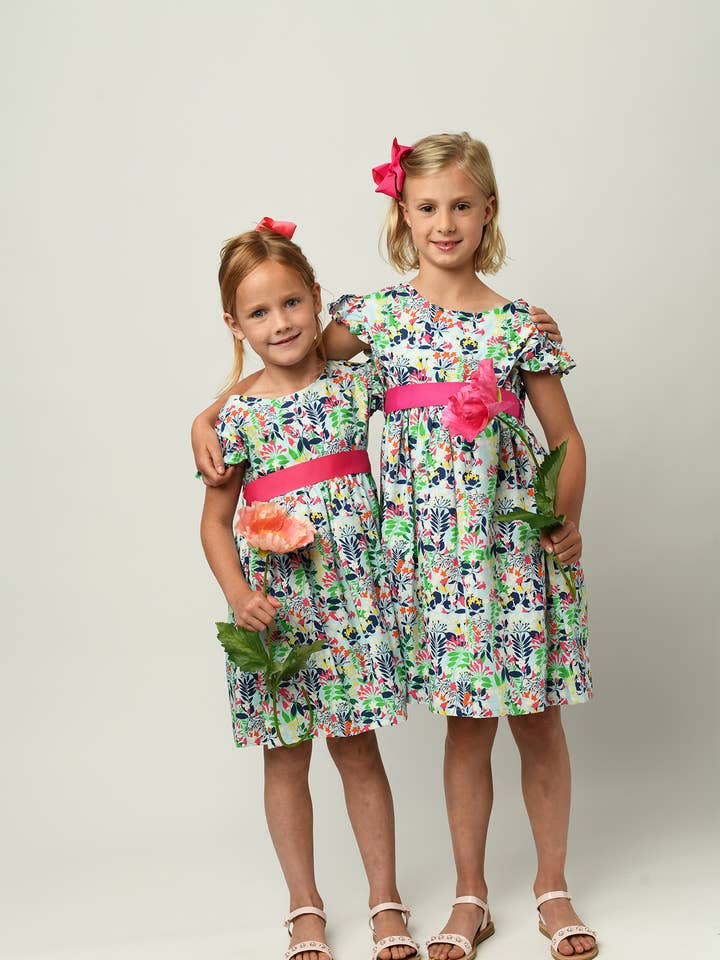 Minna - Wholesale Dress - Kids - Ruffle Sleeve Classic Party Dress - Vibrant Florals 16