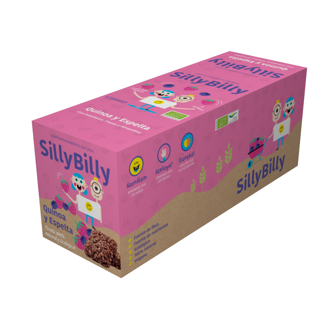SillyBilly - Venta al por mayor Barrita de aperitivo - Cuadrados de Quinoa, Espelta, Arándanos, Fresas y Almendras1