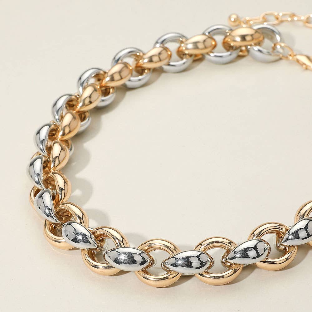 Sensibling Corp. - Wholesale Link & Chain Necklace - Chunky Two Tone Interlink Metal Chain Necklace0