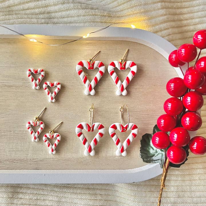 SeizeTheClayJewelry - Venta al por mayor Pendientes colgantes - Pendientes en forma de corazón de bastón de caramelo, pendientes en forma de corazón5