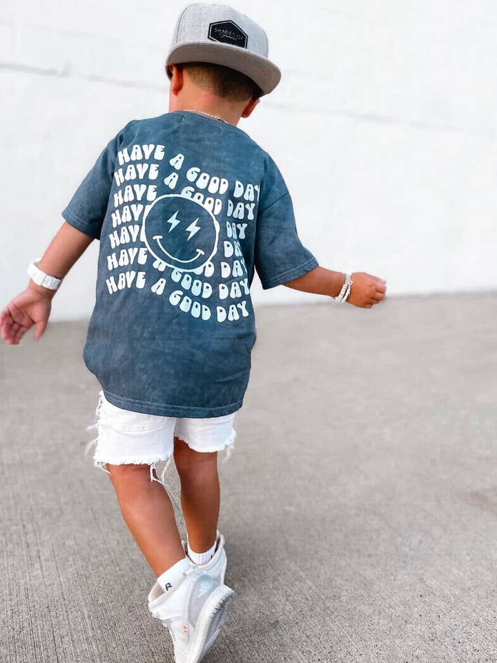 Huds + Hanes - Wholesale Screen-printed t-shirt – Kids - Have a Good Day 😊 Acid Wash Tee9