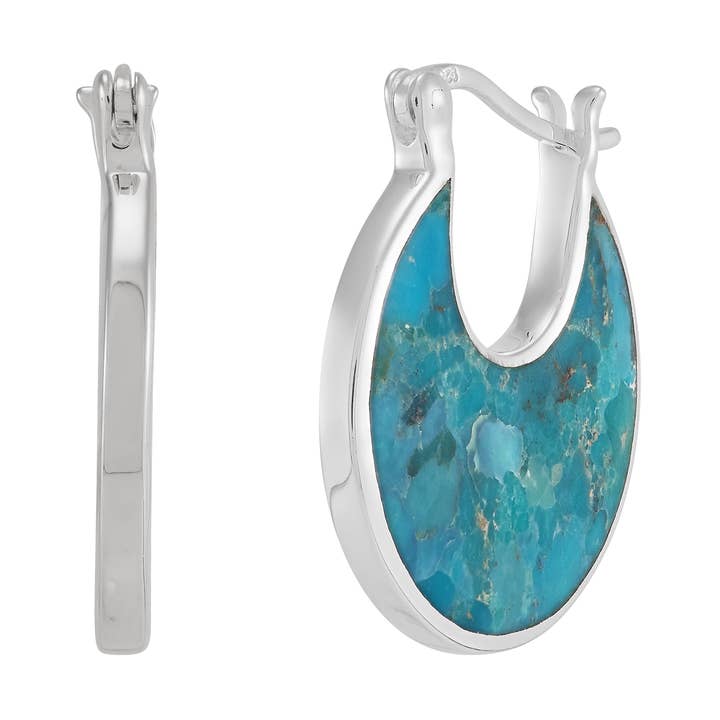 Boucles d'oreilles créoles Silpada « Stillness » en argent avec turquoise bleu sarcelle pour la vente par Silpada