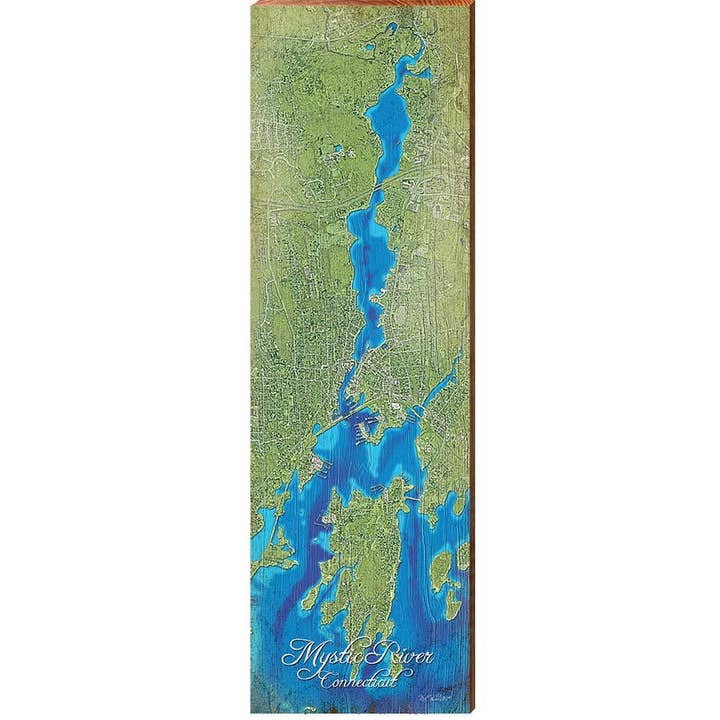 Mystic River, Connecticut Map | Wall Art Print on Real Wood for wholesale by Mill Wood Art