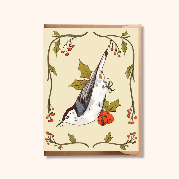 Nuthatch Bird Greeting Card | Blank Holiday Christmas Card for wholesale by Brush + Bird Paper Co.