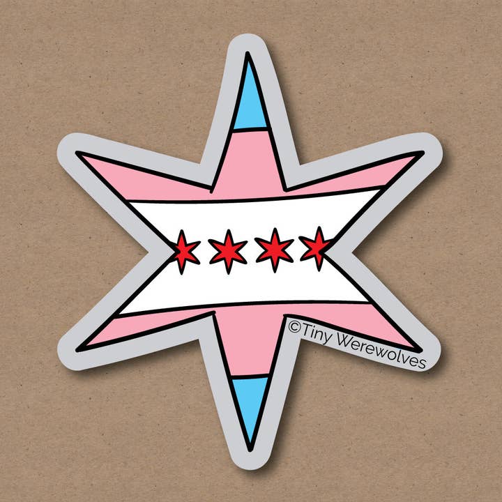 Chicago Star Transgender Pride Flag Sticker for wholesale by Tiny Werewolves