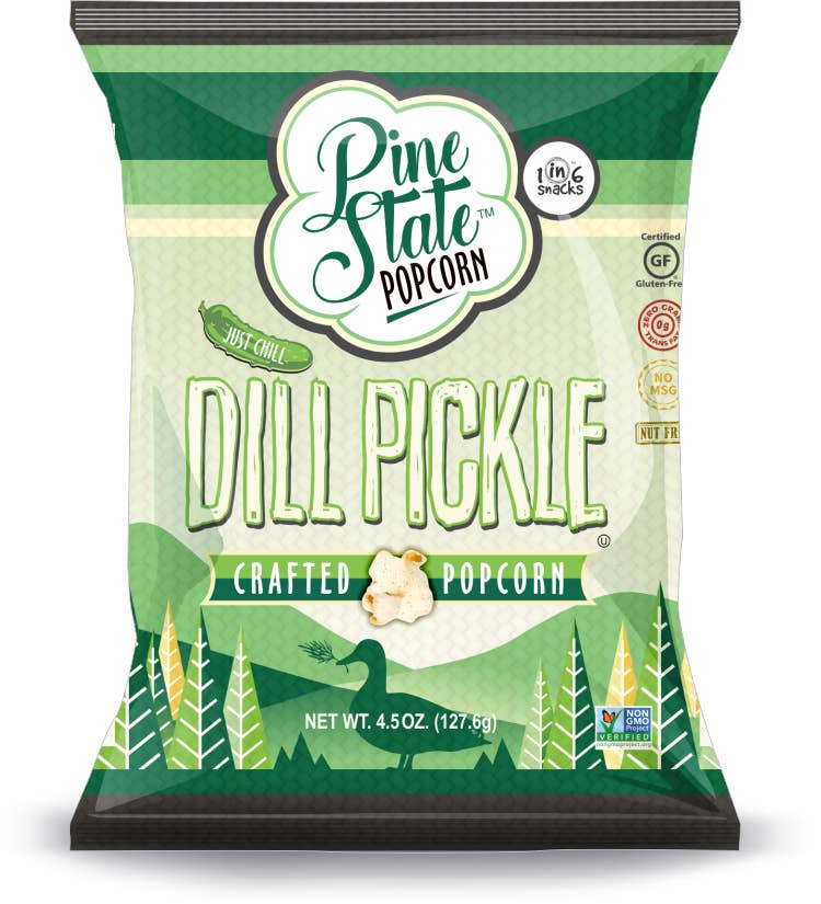 1 in 6 Snacks- Carolina Kettle chips - Wholesale Popcorn - Dill Pickle Pine State Popcorn 5 oz Case(10)