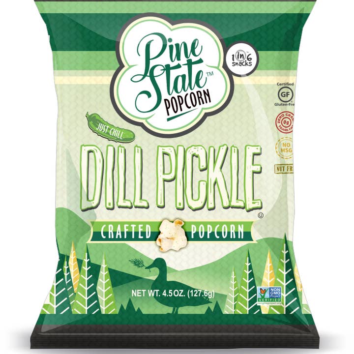 1 in 6 Snacks- Carolina Kettle chips - Wholesale Popcorn - Dill Pickle Pine State Popcorn 5 oz Case(10)0