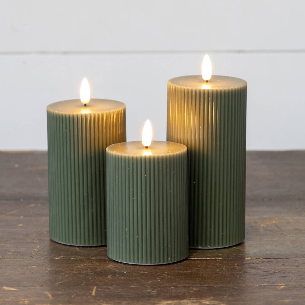 Ragon House - Wholesale Flameless Candle - 6" DARK GREEN GROOVED 3D FLAME CANDLE5
