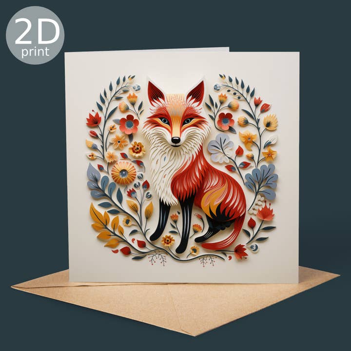 Folk Art Fox 2D Printed Card for wholesale by Good Post Day
