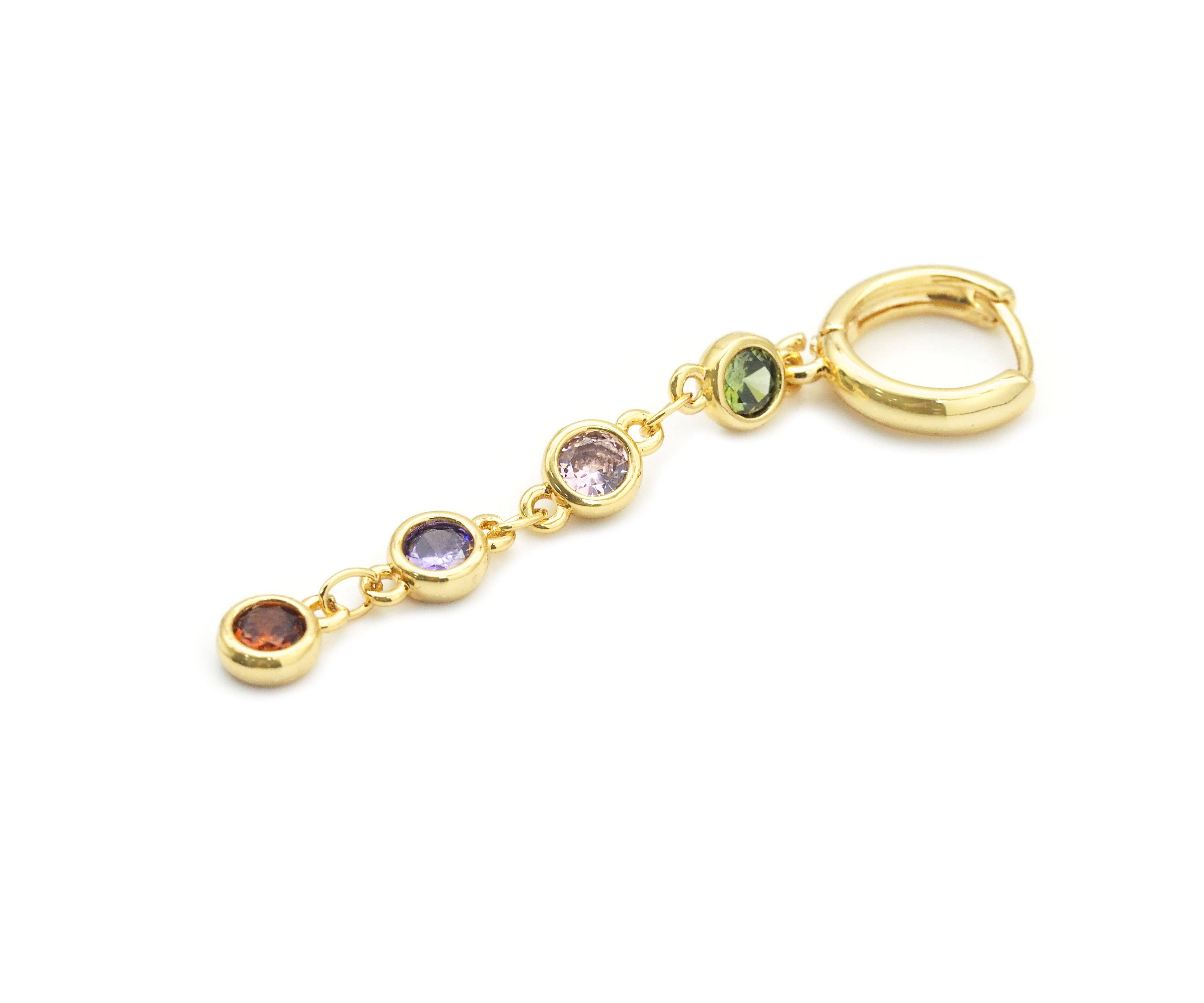 BestBeads&Beyond - Vente Boucles d'oreilles pendantes - Boucles d'oreilles pendantes colorées à maillons de chaîne CZ, Sku #LD3501