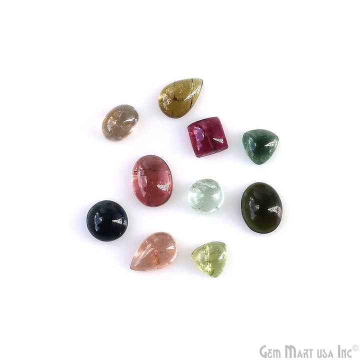 GemMartUSA - Wholesale Spiritual Stone/Crystal - Multi Tourmaline Round & Pears Cabochon,5-7mm,5 Ct Loose Gem