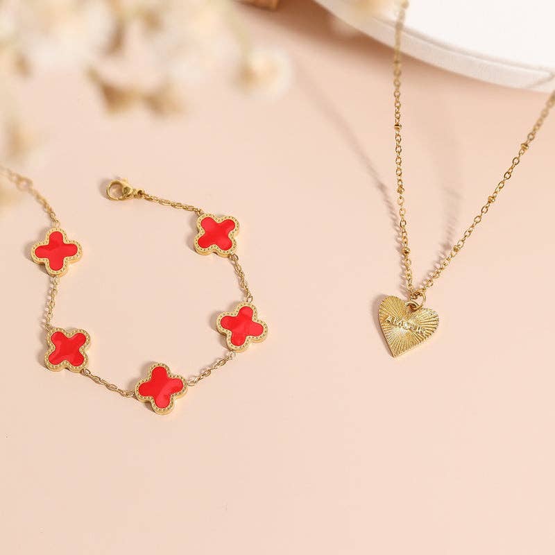 18K Gold PVD Stainless Steel Lucky Clover Charm Bracelet for wholesale on Faire14