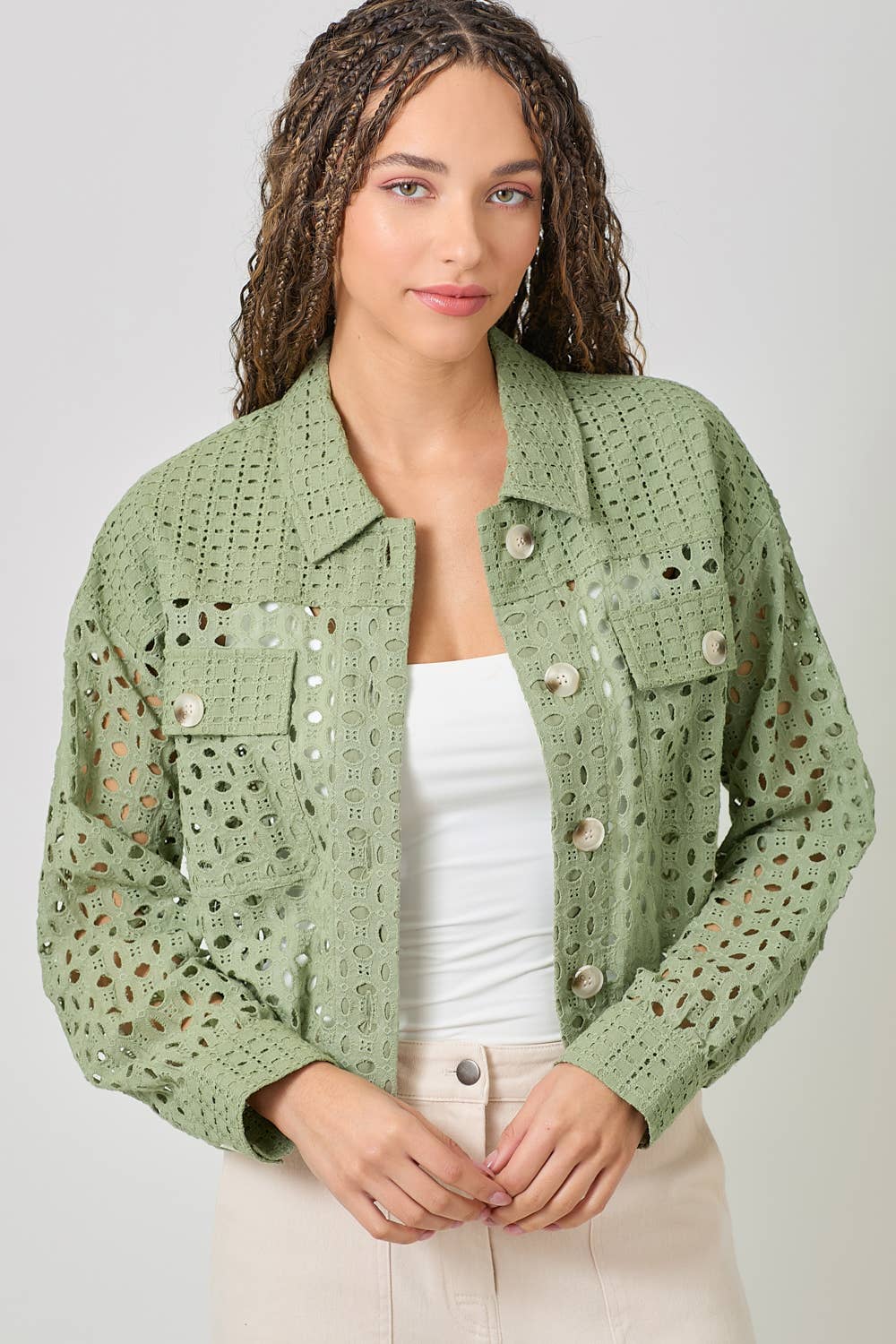 Mystree - Wholesale Jacket - Women's - 61096 Button Down Mixed Eyelet Jacket 9