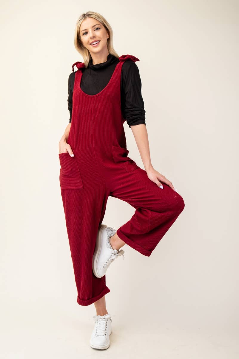 Celeste Clothing – Großhandel Jumpsuit – Damen – Plus-Size verstellbarer Rippen-Overall mit Fronttaschen - CP4387329