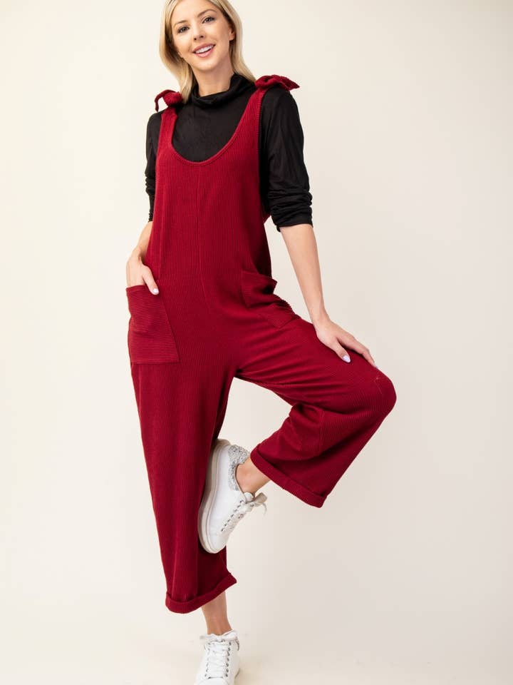 Celeste Clothing – Großhandel Jumpsuit – Damen – Plus-Size verstellbarer Rippen-Overall mit Fronttaschen - CP4387329