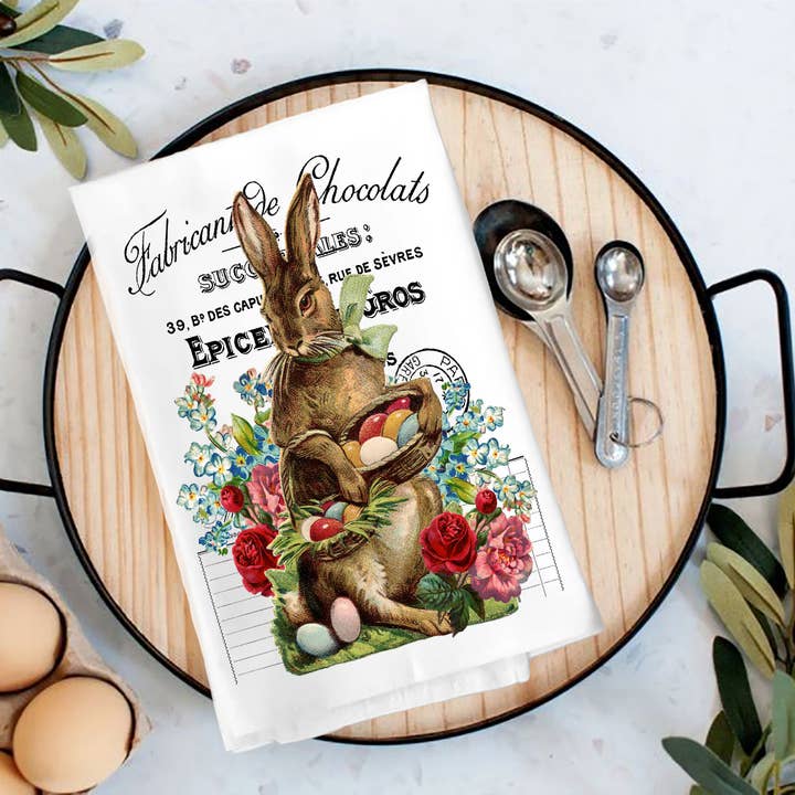Vintage French Easter Bunny Tea Towel for wholesale by Avery Lane Gifts