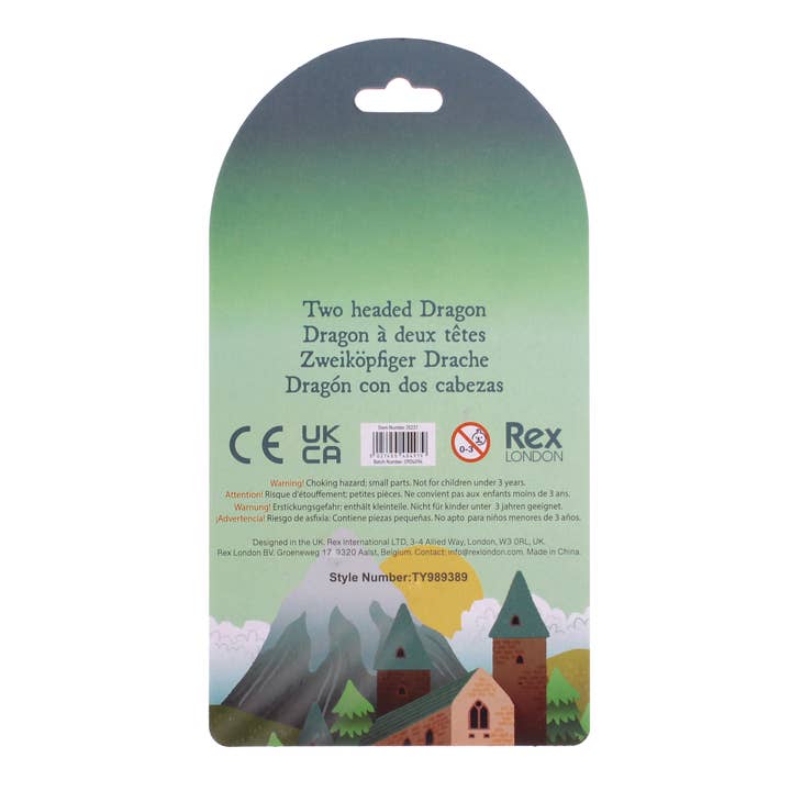 Rex London UK - Vente Jouet classique – enfant - Jouet moelleux - Dragon à deux têtes