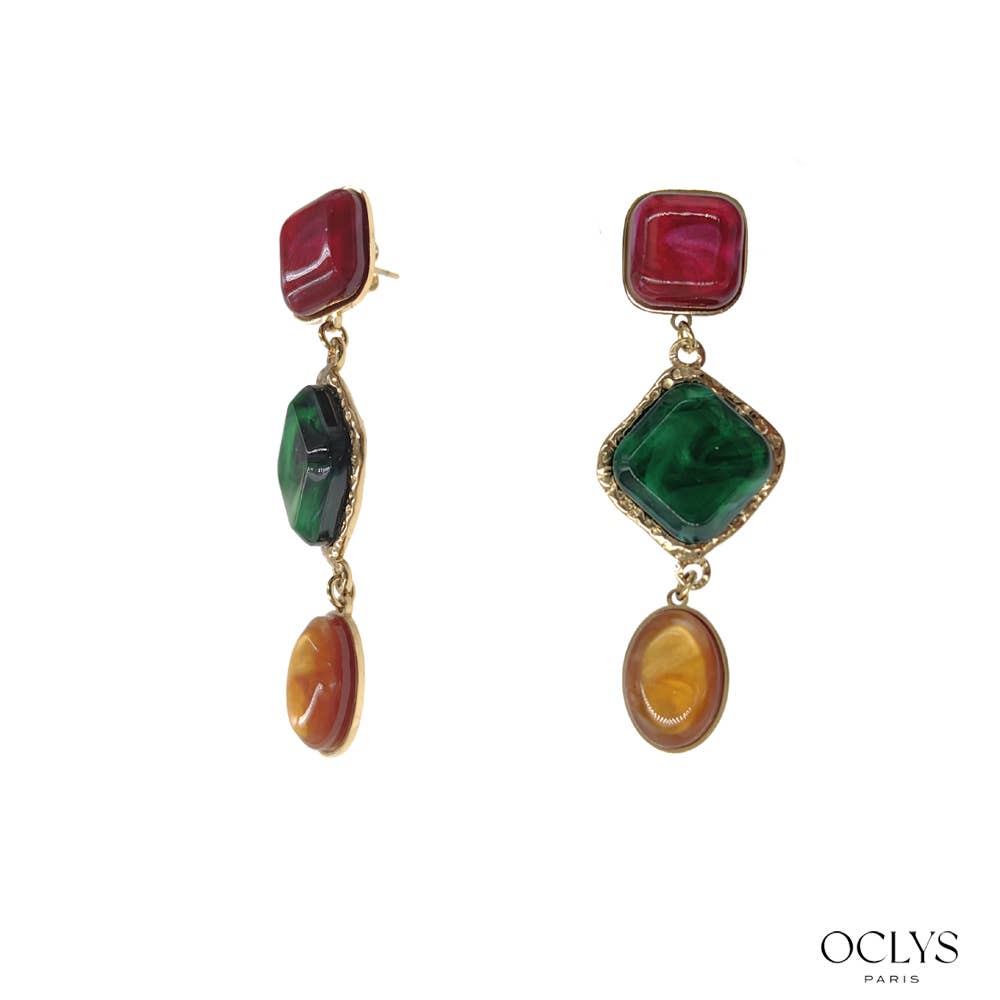 Oclys - Wholesale Dangle Earrings - Gani colored resin gold stainless steel earrings3