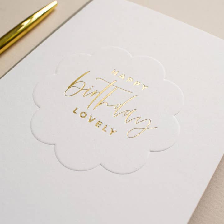 Minimalistic Happy Birthday Lovely Card with scallop design for wholesale by Jennifer Tune