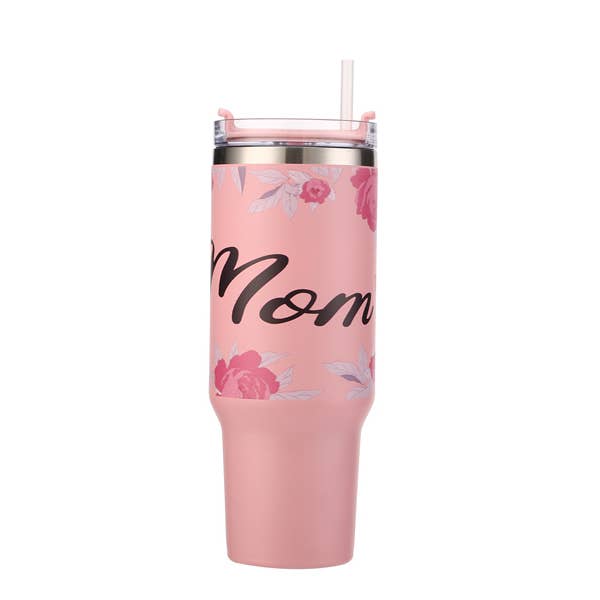 Bicchiere rosa MOM with Flowers con manico 40oz per la vendita all'ingrosso da parte di Nima Accessories Inc